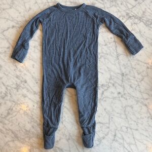 Little Sleepies Cresent- Blue Ribbed Footed Baby One-Piece
